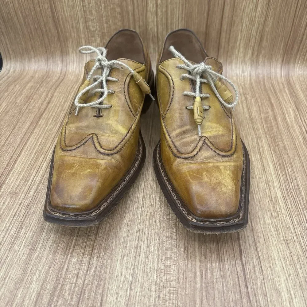 Soulier Men’s Dress Oxford Square Toe Leather Yellow Brown Italy EU 43 / Mens 10